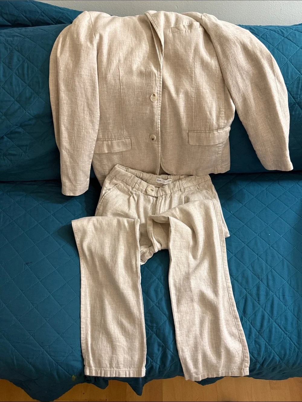 Zara Beige Linen-Blend Pantsuit Set
